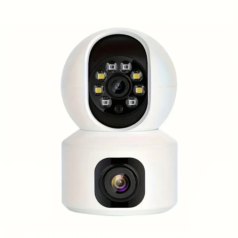 Dual Lens Indoor Camera, 2.4GHz Home Safety Camera System, Fixed Lens Andhemispherical Camera Combined, Extended Viewing Angle, Motion Tracking, Dual Screendisplay, Two-way Audio, Phone Alarm